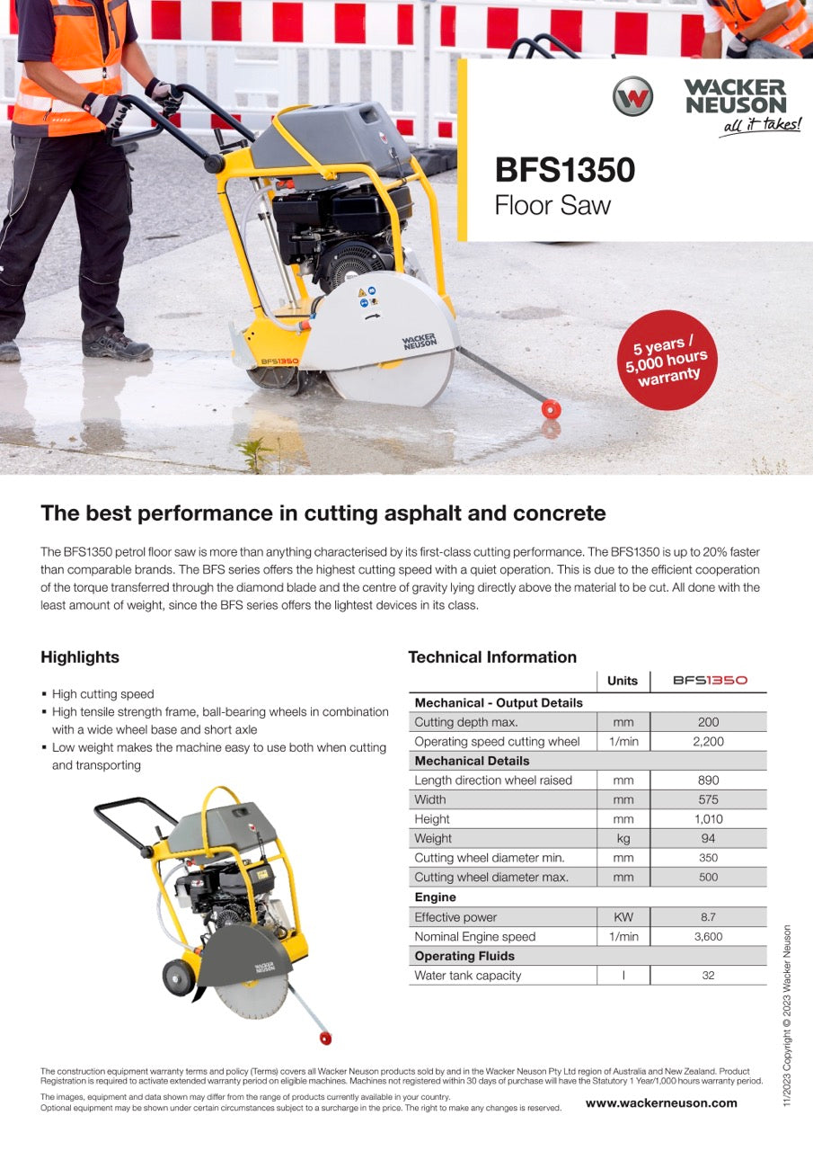 Wacker Neuson BFS1350 Floor Saw