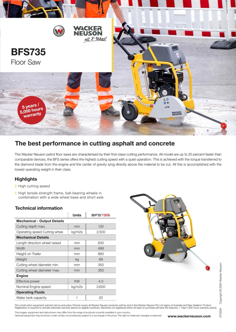 Wacker Neuson BFS735 Floor Saw