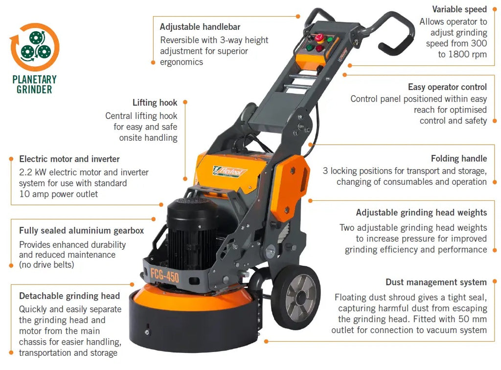 Flextool Planetary Concrete Grinder FCG-450 - 450mm - 240 V