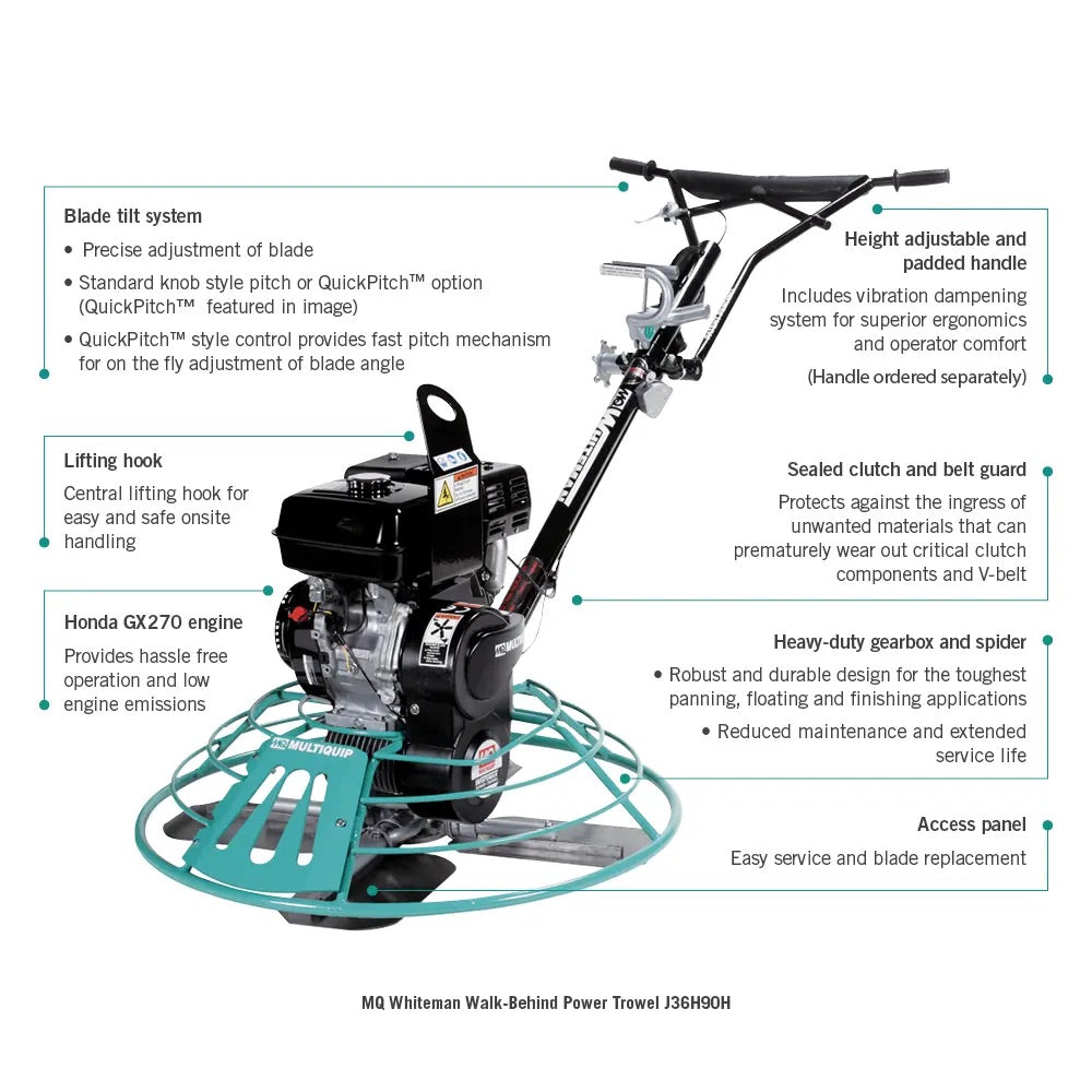 MQ Whiteman Walk-Behind Power Trowel J36H90H 36" - Honda 9 hp Petrol