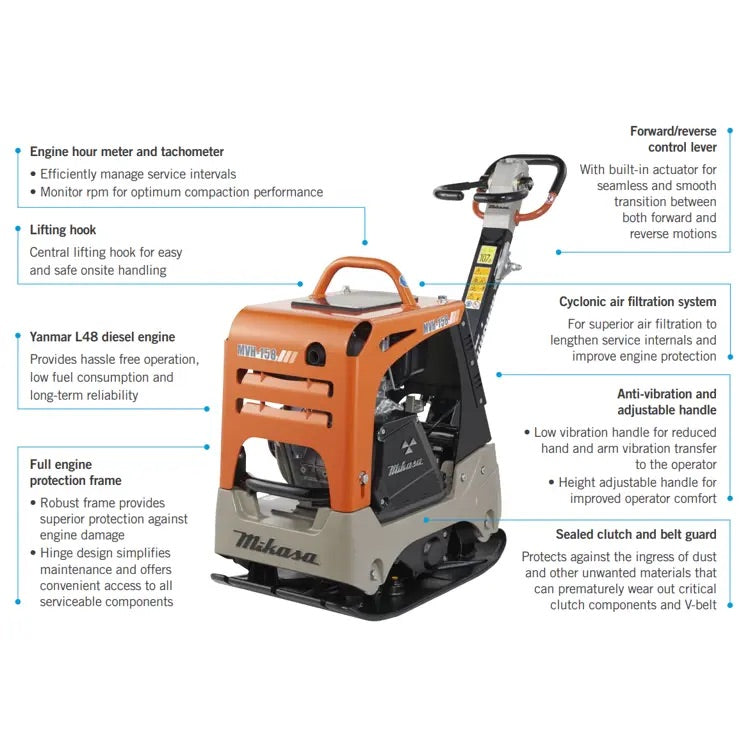 Mikasa Reversible Plate Compactor MVH-158DY 164 kg - Yanmar 3.5 hp Diesel