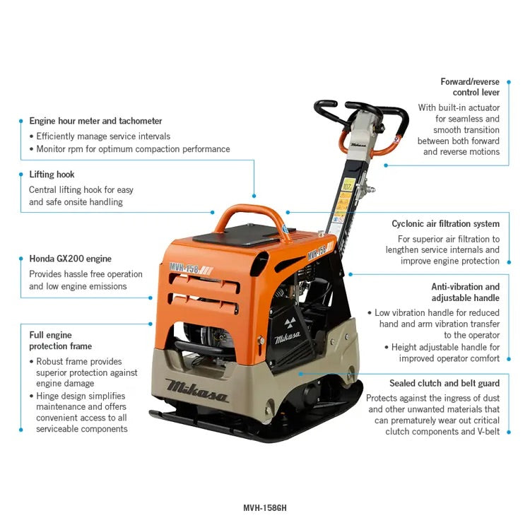 Mikasa Reversible Plate Compactor MVH-158GH 145 kg - Honda 6.5 hp Petrol