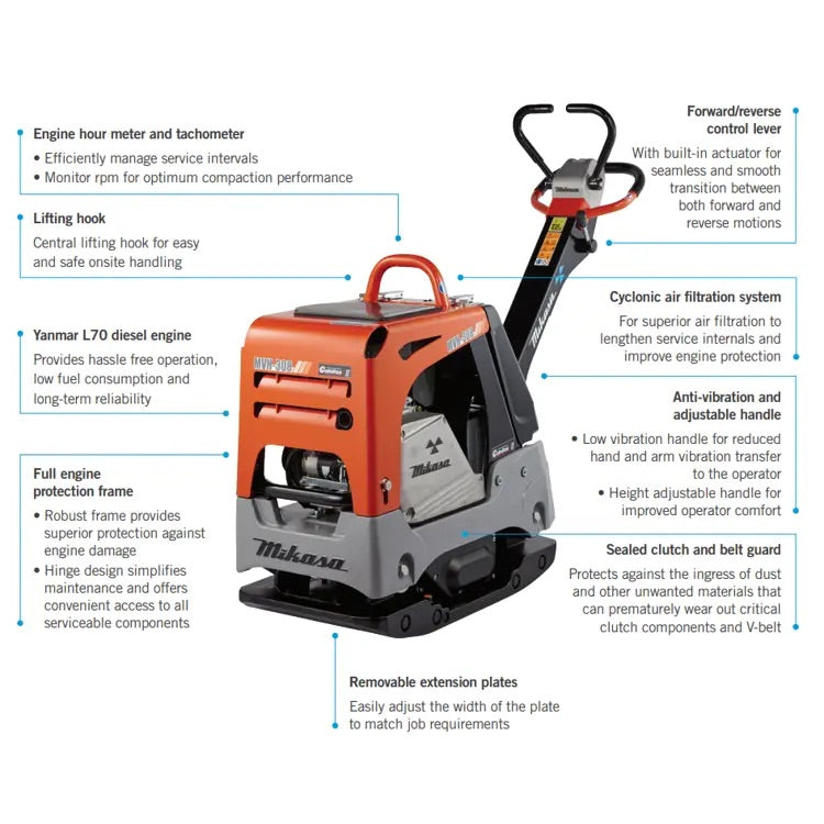 Mikasa Reversible Plate Compactor MVH-308DSY 341 kg - Yanmar 6.7 hp Diesel