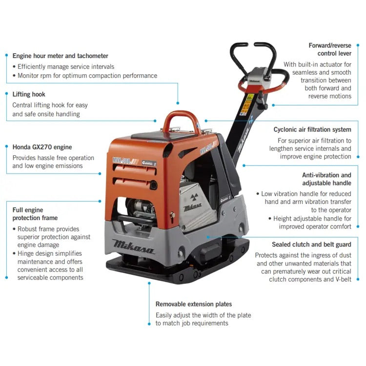 Mikasa Reversible Plate Compactor MVH-308GH 310 kg - Honda 9 hp Petrol