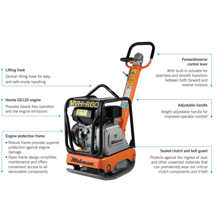 Mikasa Reversible Plate Compactor MVH-R60H 68 kg - Honda 4 hp Petrol